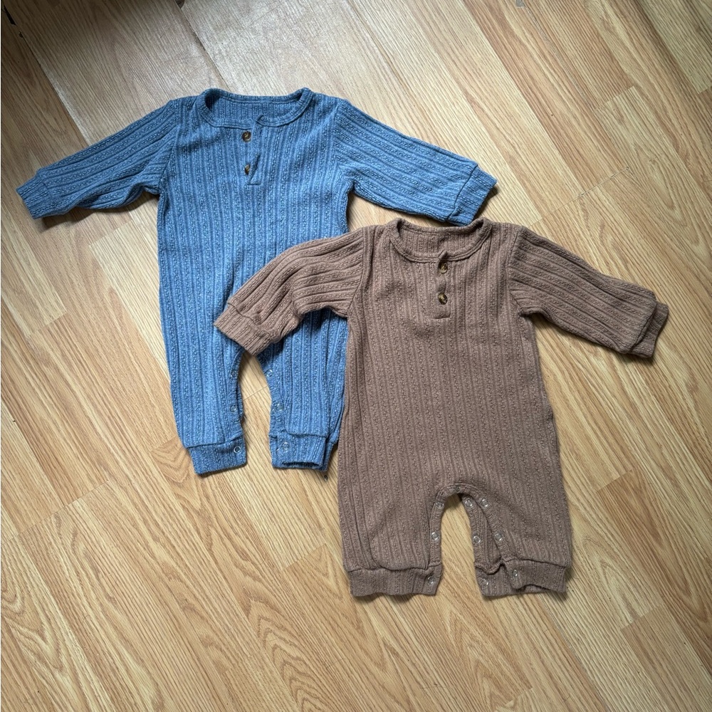 Cozy Cable Knit Kids One Piece Set - Blue and Brown
